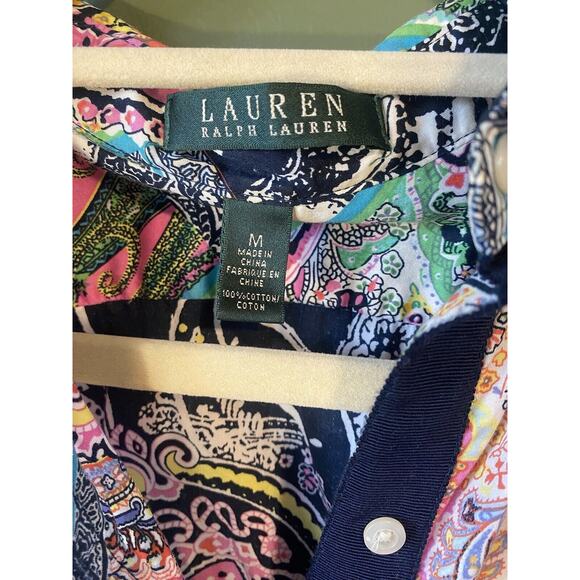 Ralph Lauren LRL Blouse Womens Medium 100% Cotton AOP Paisley Multicolor Shirt - Picture 3 of 9